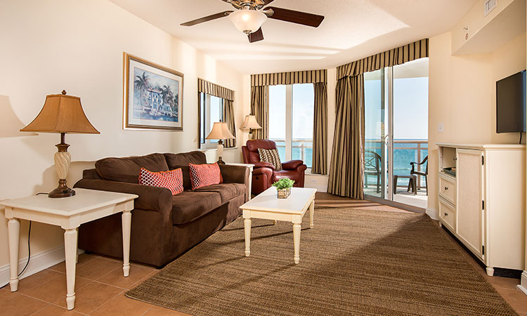 King bed and three queen beds in a extra large condo with oceanfront views.